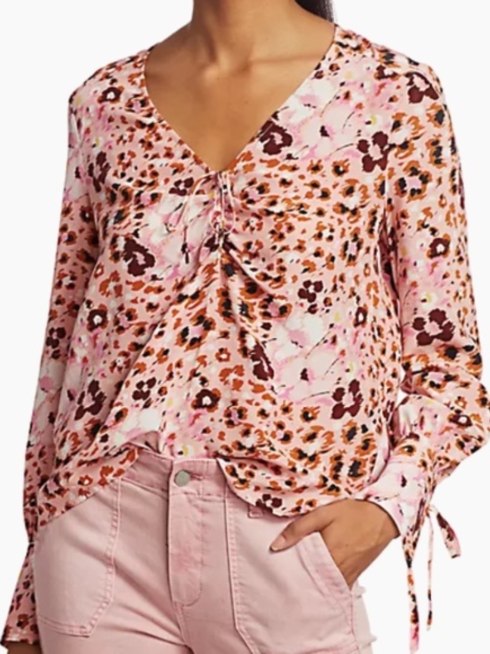 Paige Giulana Floral | Leopard Print 100% Silk Top, Size Small